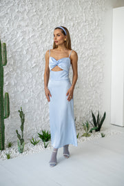 Clémentine Twist-Front Slip Dress in Light Blue