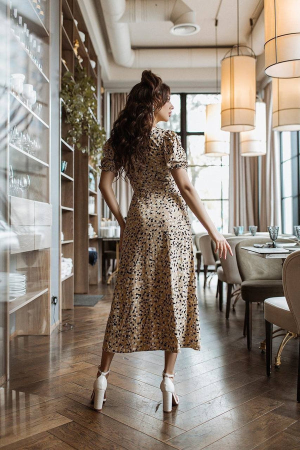 Perrette Printed Puff-Sleeve Midi Dress