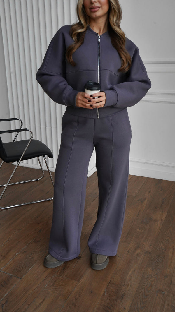 Alara Zip-Through Knit Set – Charcoal
