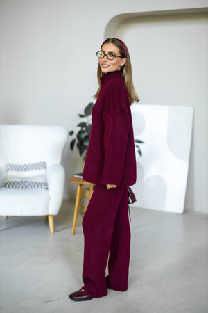 Agathe Half-Zip Knit Set – Burgundy