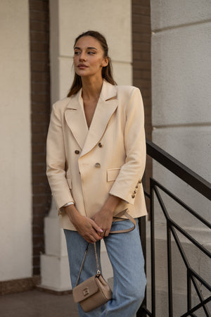 Gwendoline Double-Breasted Oversized Blazer – Sand