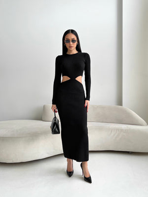 Nadia Ribbed Cut-Out Knit Set – Black