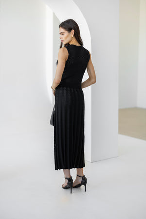 Ophélie Knit Top & Pleated Skirt Set – Black