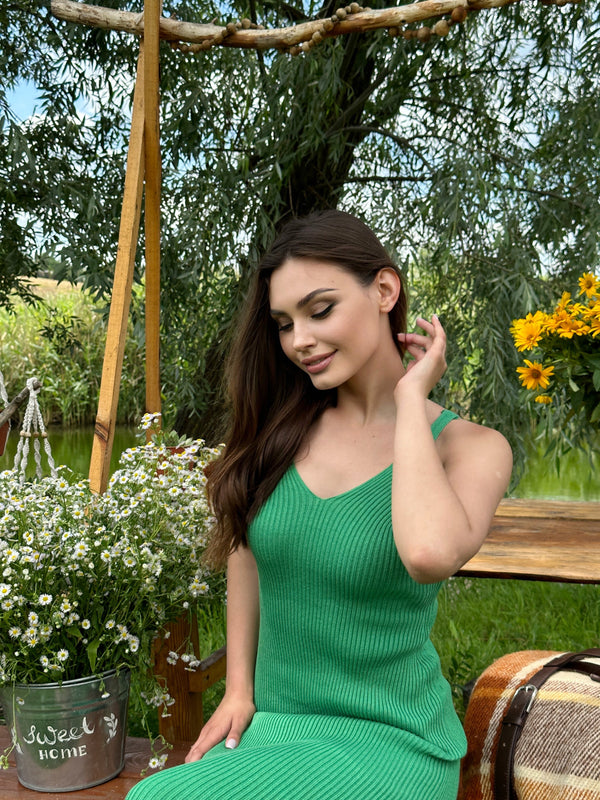 Isaure Ribbed Knit Midi Dress – Green