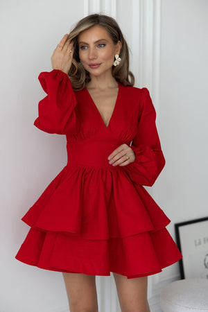 Fantine Bishop-Sleeve Ruffle Dress