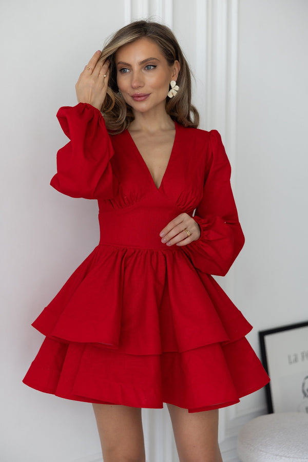 Fantine Bishop-Sleeve Ruffle Dress