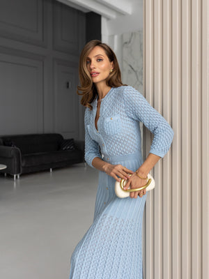 Aurelie Pointelle Knit Maxi Dress – Blue
