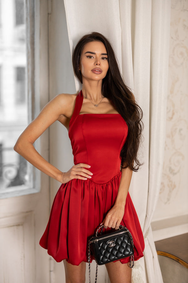 Faye Pleated Mini Dress – Red