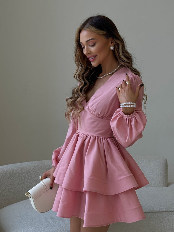 Fantine Bishop-Sleeve Ruffle Dress