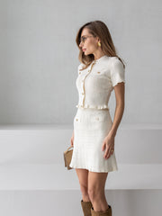 Camille Knit Top & Skirt Set in Milk White