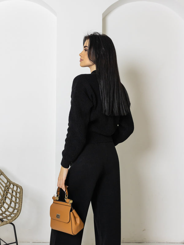 Adélaïde Knit Cardigan & Trouser Set – Black