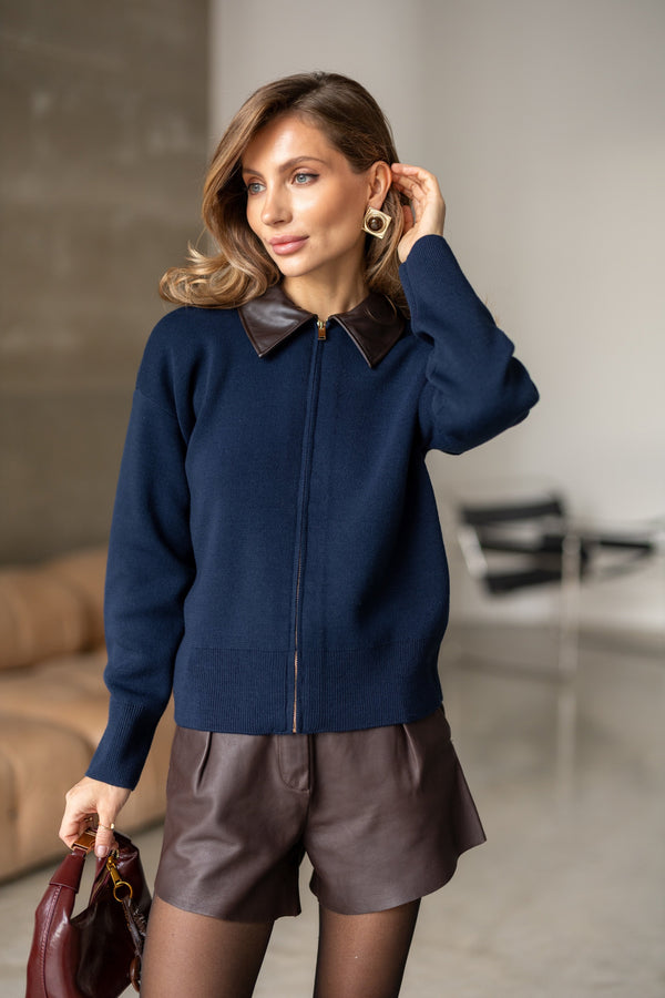 Perrine Collared Cable Sweater – Blue