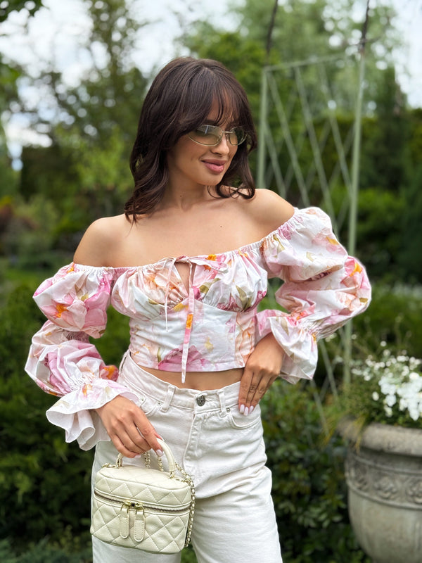Sylvaine Off-Shoulder Printed Crop Top