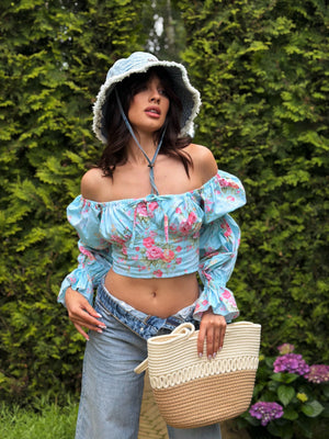 Sylvaine Off-Shoulder Printed Crop Top