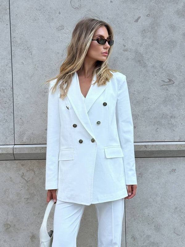 Ghislaine Pinstripe Suit Set – White