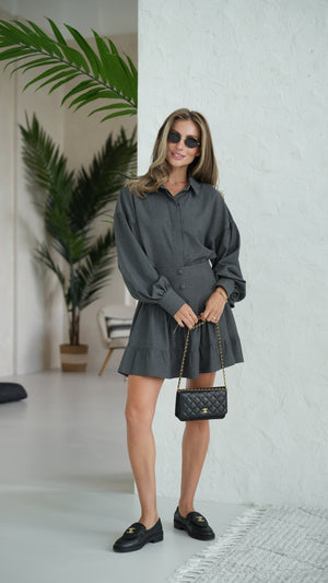 Odile Shirt & Pleated Skirt Set – Grey
