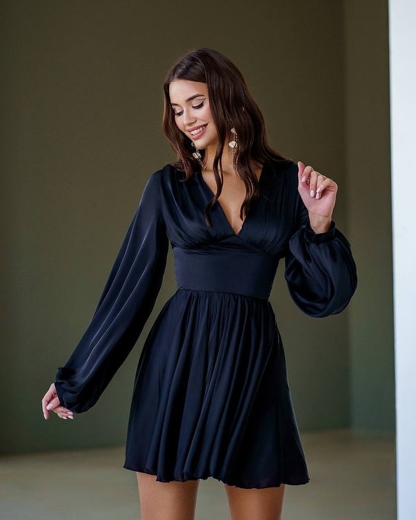 Gabrielle Bishop-Sleeve Satin Dress