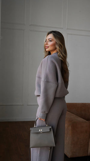 Alara Zip-Through Knit Set – Light Grey