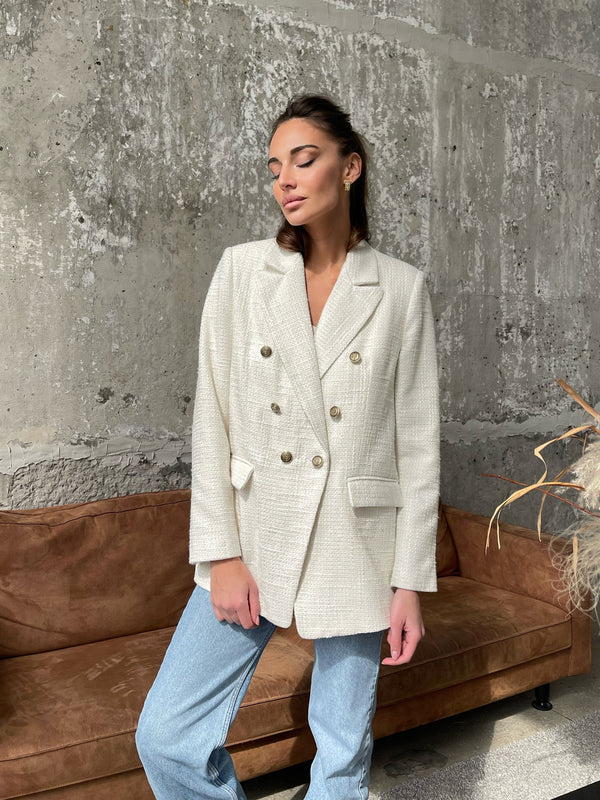 Gwendoline Double-Breasted Oversized Blazer – Milk White