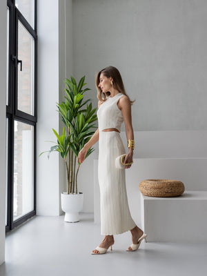 Alba Ribbed Knit Two-Piece – Milk White