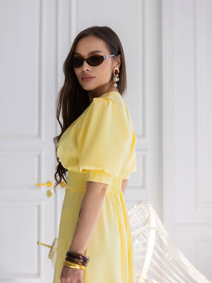 Chiara Button-Front Midi Dress – Yellow