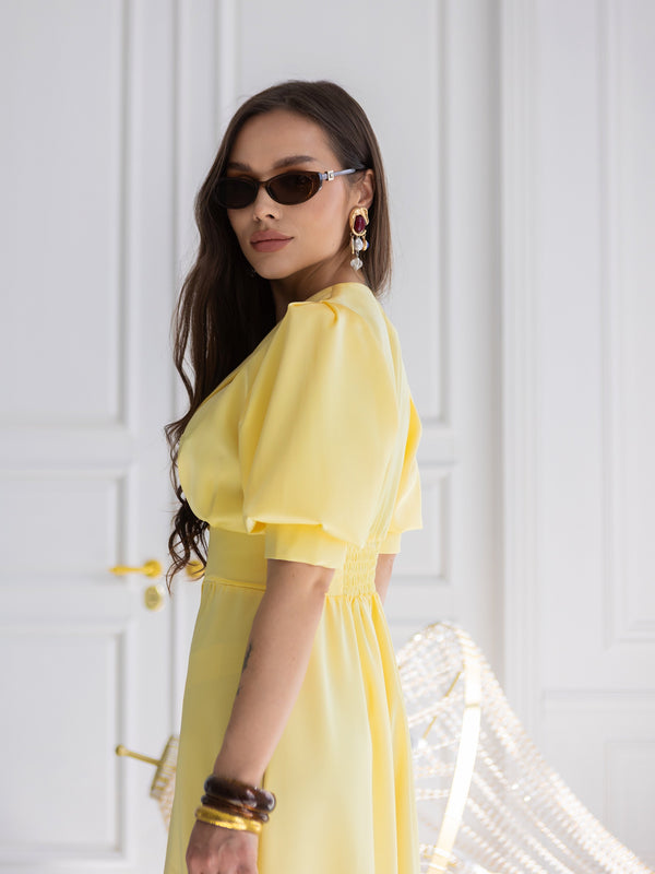 Chiara Button-Front Midi Dress – Yellow