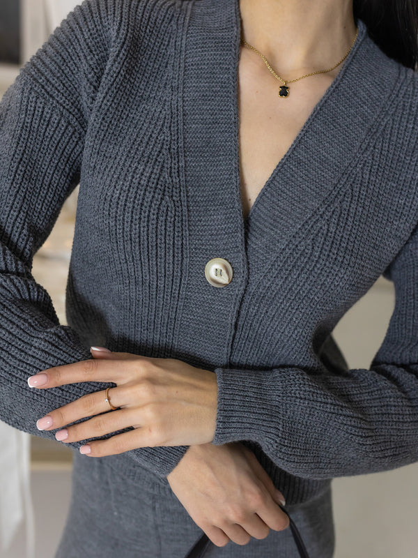 Adélaïde Knit Cardigan & Trouser Set – Grey