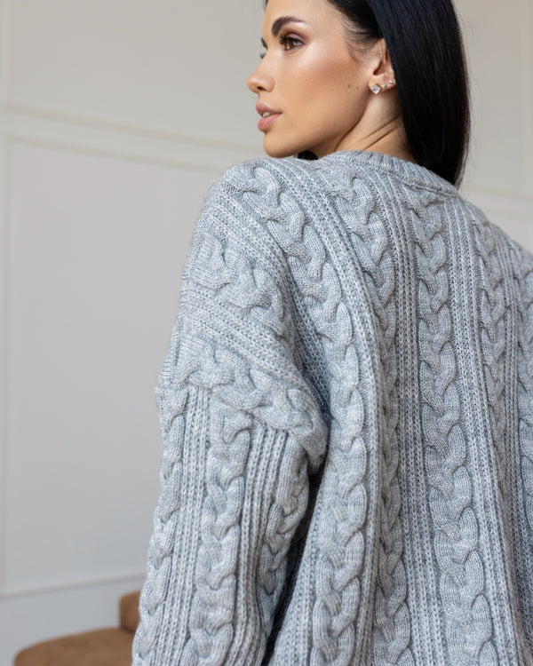 Mireille Cable Knit Sweater – Light Grey