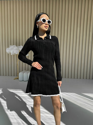 Coco Contrast-Trim Knit Set – Black