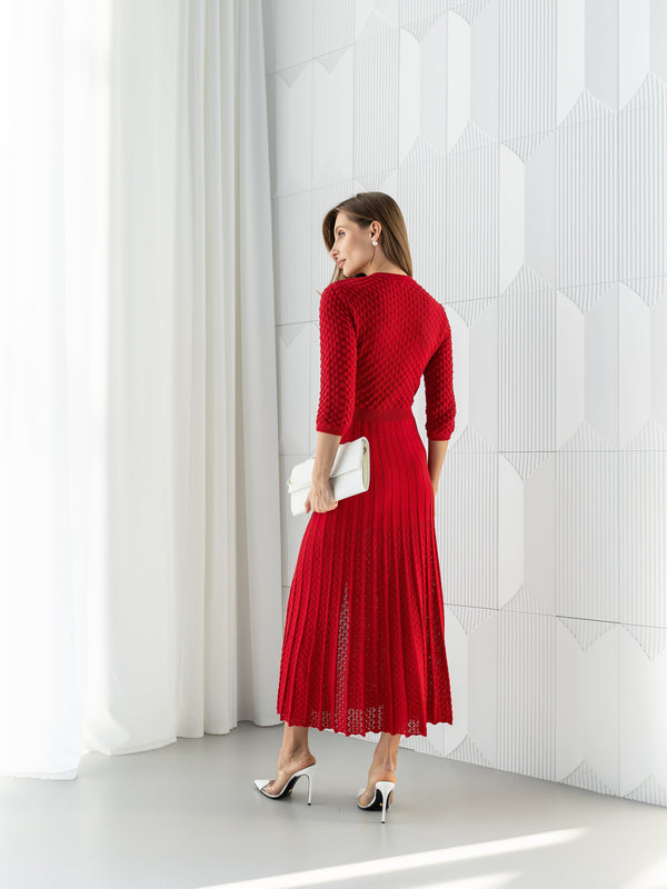 Aurelie Pointelle Knit Maxi Dress – Red