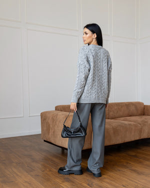 Mireille Cable Knit Sweater – Light Grey
