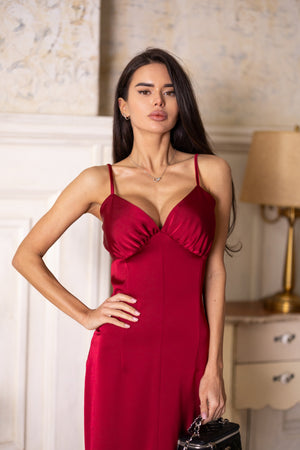 Elodie Fluted Slip Dress – Burgundy