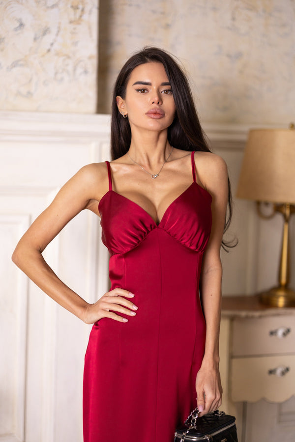 Elodie Fluted Slip Dress – Burgundy