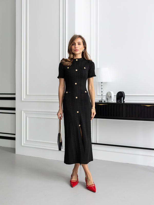 Margot Ribbed Midi Dress – Black