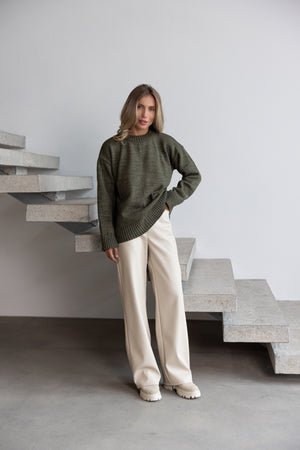 Marion Relaxed Crew Sweater – Khaki