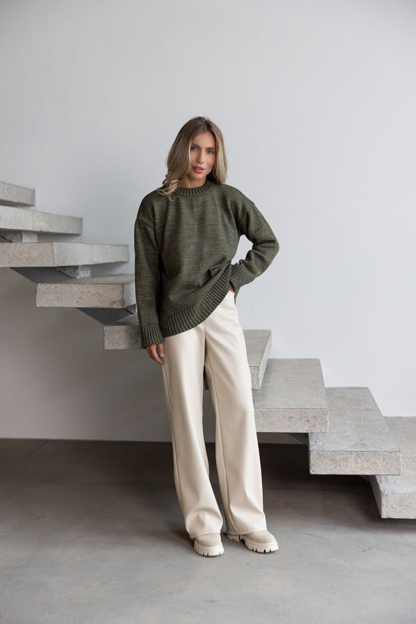 Marion Relaxed Crew Sweater – Khaki