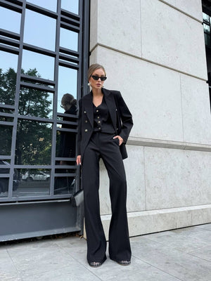 Ghislaine Pinstripe Suit Set – Black