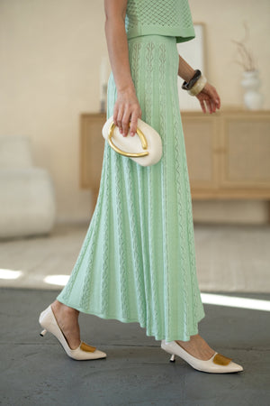 Ophélie Knit Top & Pleated Skirt Set – Mint