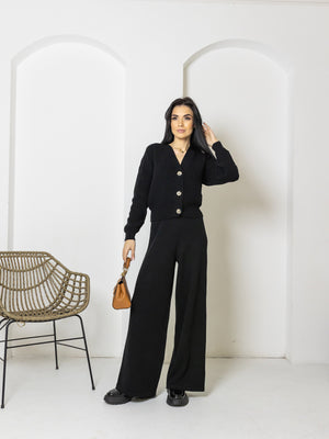 Adélaïde Knit Cardigan & Trouser Set – Black