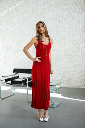 Livia Ribbed Maxi Dress – Red