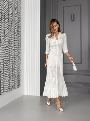 Aurelie Pointelle Knit Maxi Dress – Milk White