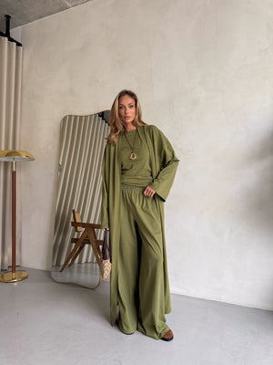 Cerise Ribbed Belted Robe Cardigan – Matcha