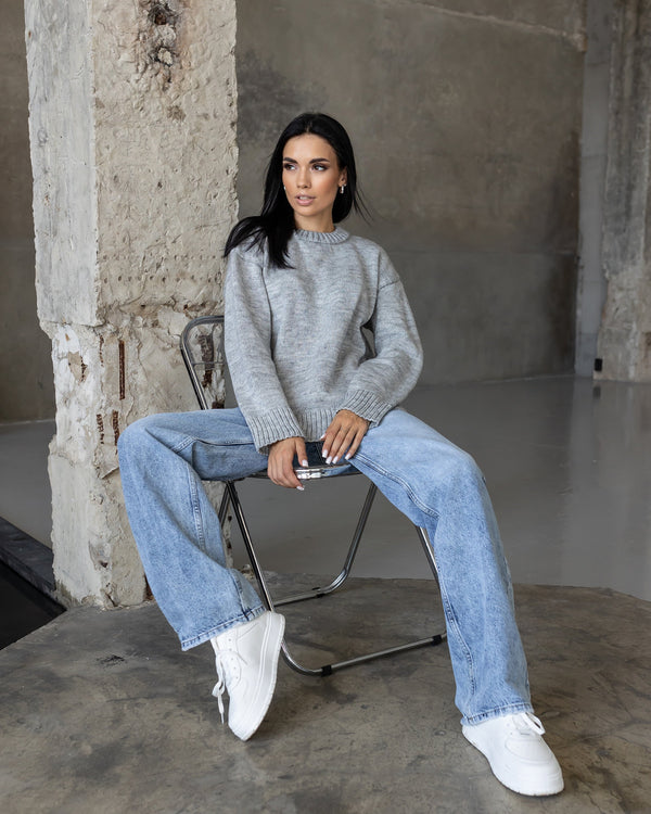 Marion Relaxed Crew Sweater – Light Grey