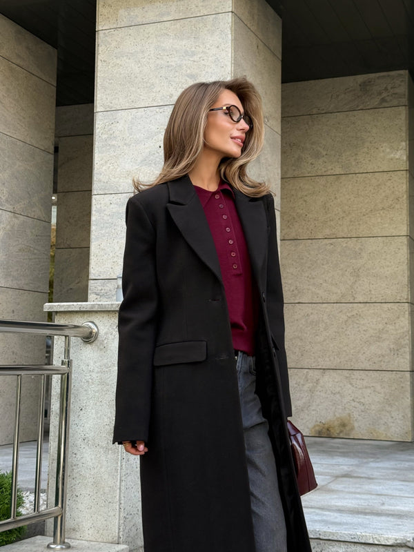 Irène Single-Breasted Wool Coat – Black