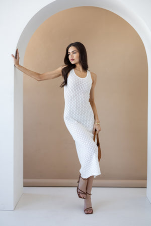 Talia Crochet Knit Maxi Dress – Milk White
