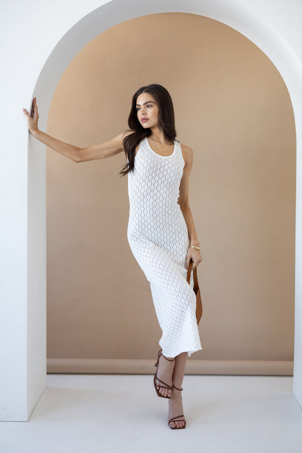 Talia Crochet Knit Maxi Dress – Milk White
