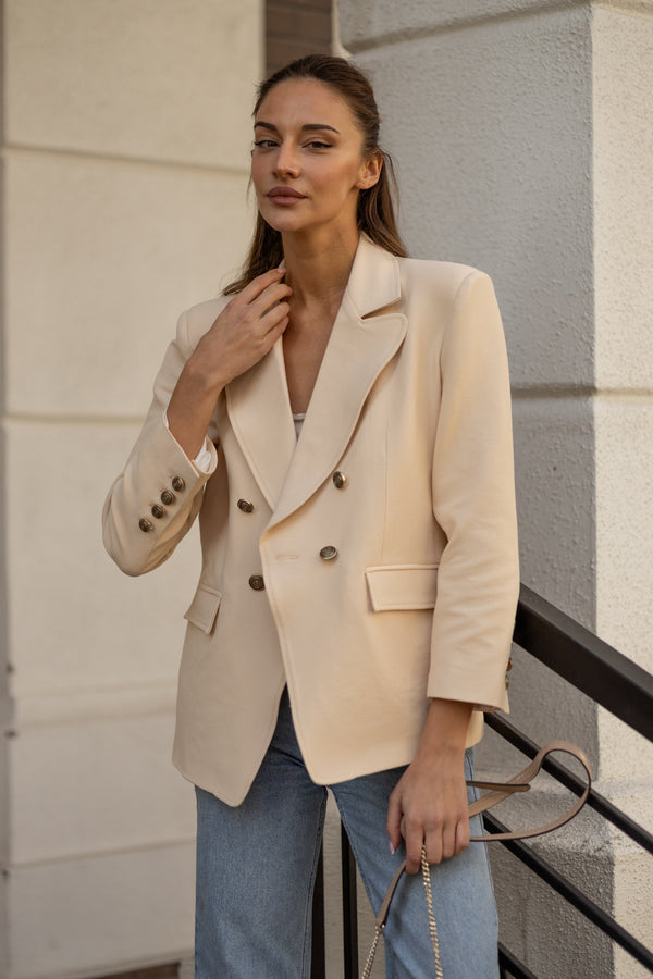 Gwendoline Double-Breasted Oversized Blazer – Sand