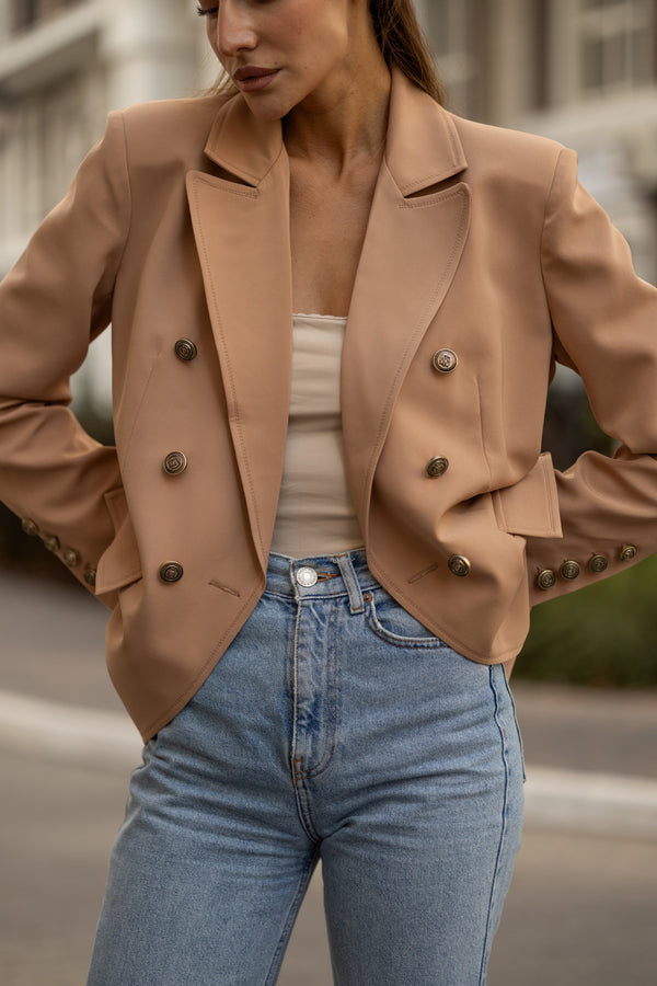 Gwendoline Double-Breasted Oversized Blazer – Champagne