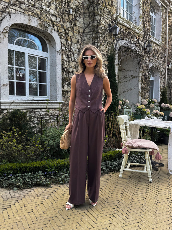 Blanche Waistcoat & Trouser Suit – Brown