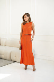 Ophélie Knit Top & Pleated Skirt Set in Orange